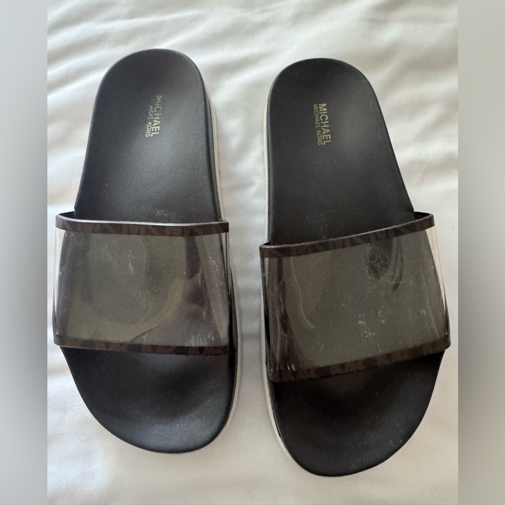 Michael Kors Brown Slides with Transparent Strap